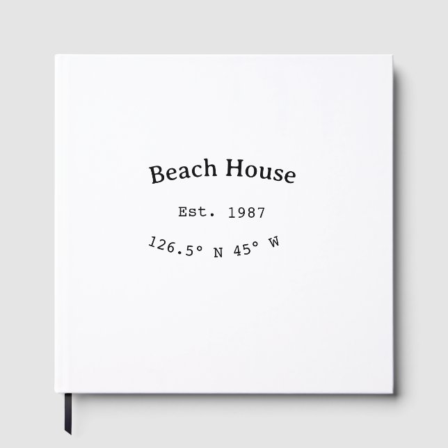 Beach house ets. Date year custom coordinates add Guest Book (Front)