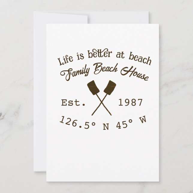 Beach house ets. Date year custom coordinates add  Invitation (Front)