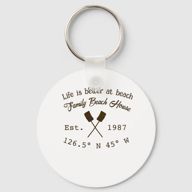 Beach house ets. Date year custom coordinates add  Key Ring (Front)