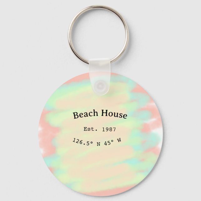 Beach house ets. Date year custom coordinates add Key Ring (Front)