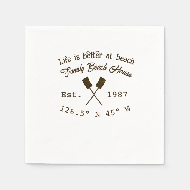 Beach house ets. Date year custom coordinates add  Napkin (Front)