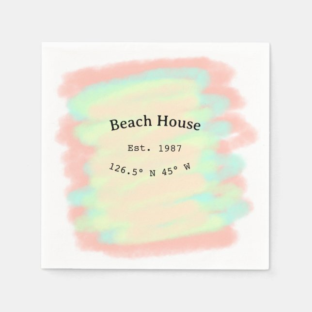 Beach house ets. Date year custom coordinates add Napkin (Front)