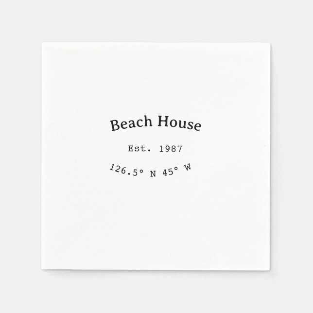 Beach house ets. Date year custom coordinates add Napkin (Front)