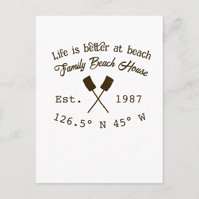 Beach house ets. Date year custom coordinates add  Postcard (Front)