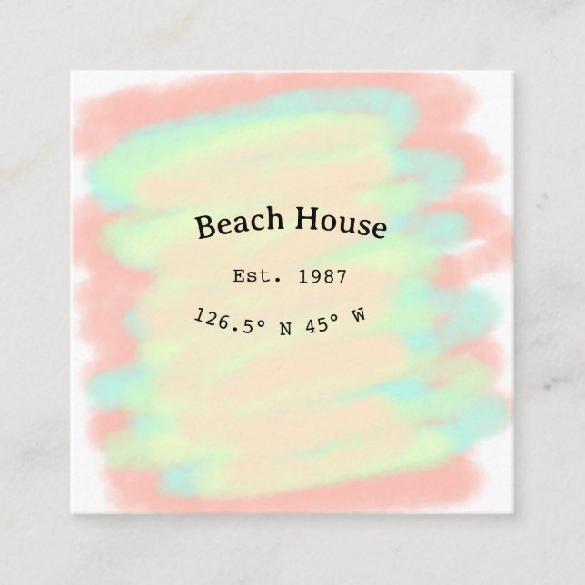 Beach house ets. Date year custom coordinates add Square Business Card (Front)