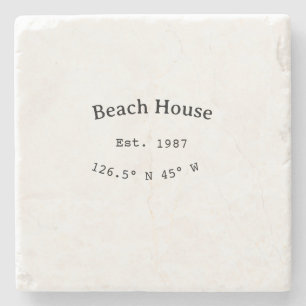 Beach house ets. Date year custom coordinates add Stone Coaster