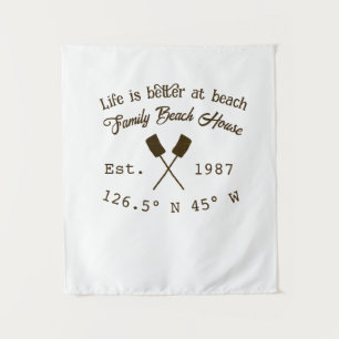 Beach house ets. Date year custom coordinates add  Tapestry