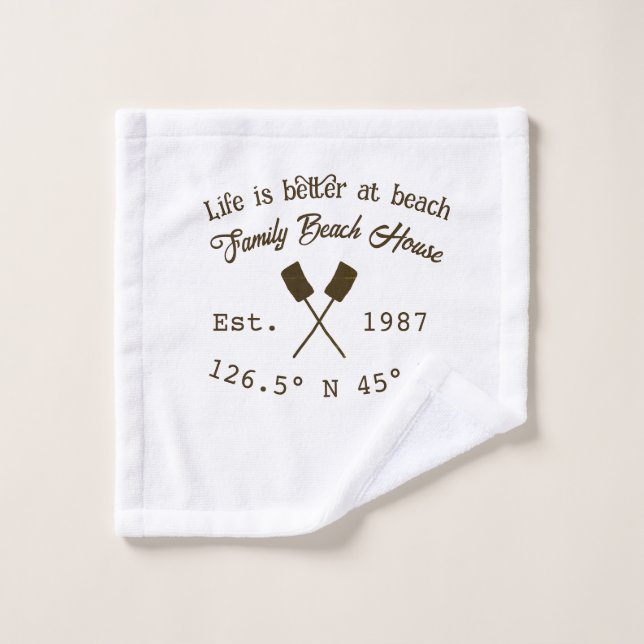 Beach house ets. Date year custom coordinates add  Wash Cloth (Wash Cloth)