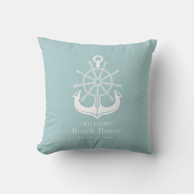 Beach House Family Name Anchor Cushion (Front)