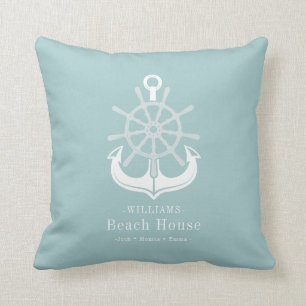 Beach House Family Name Anchor Cushion