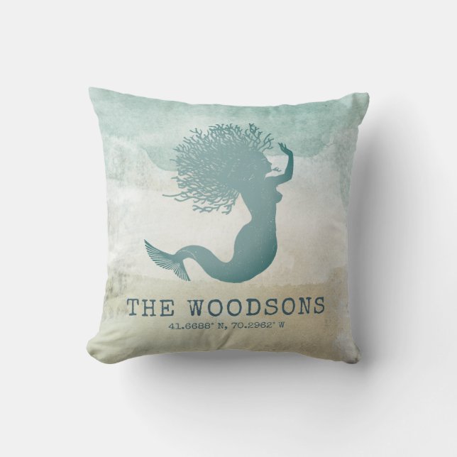 Beach House Family Name Nautical Custom Coordinate Cushion (Front)