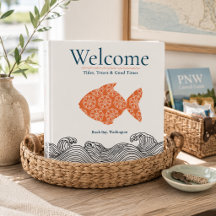 Beach House Guest Book Orange Floral Fish