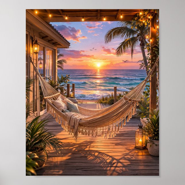 Beach House Hammock Ocean Aesthetic Poster The 2nd (Front)