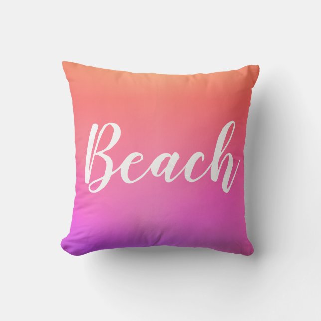 Beach House Hot Pink Orange Ombre Cushion (Front)