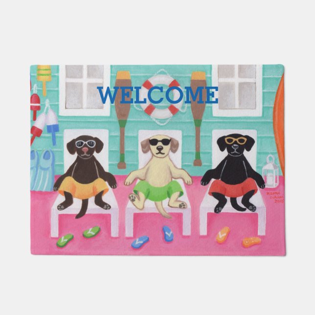 Beach House Labrador Boys Door Mat (Front)