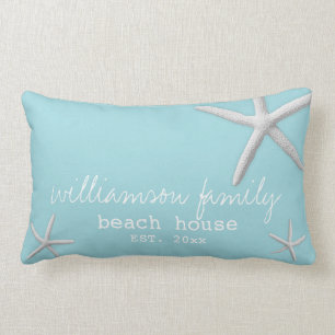 Beach House Name & Year Coastal Sea Blue Lumbar Cushion