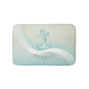 Beach House Nautical Anchor and Rope Aqua ID623 Bath Mat