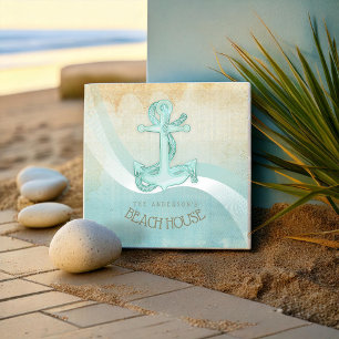 Beach House Nautical Anchor and Rope Aqua ID623 Ceramic Tile