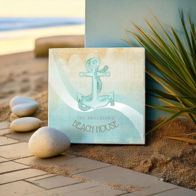 Beach House Nautical Anchor and Rope Aqua ID623 Ceramic Tile (Creator Uploaded)