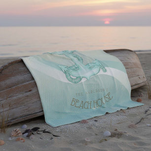 Beach House Nautical Anchor and Rope Aqua ID623 Fleece Blanket