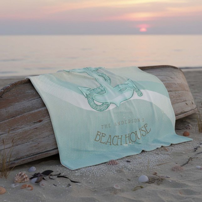Beach House Nautical Anchor and Rope Aqua ID623 Fleece Blanket (Creator Uploaded)