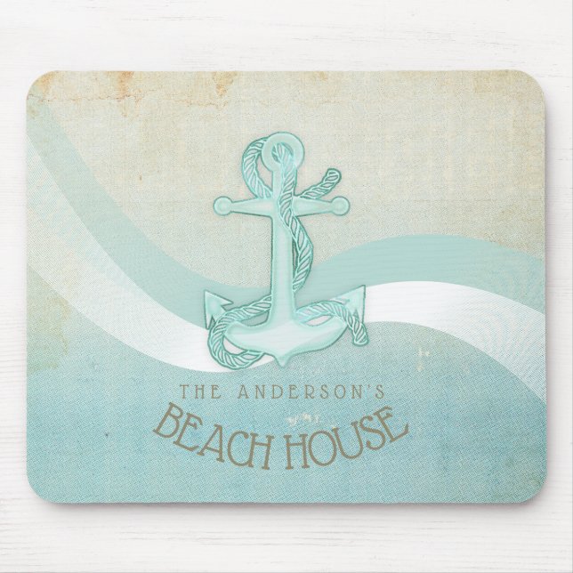 Beach House Nautical Anchor and Rope Aqua ID623 Mouse Pad (Front)