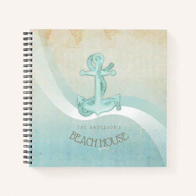 Beach House Nautical Anchor and Rope Aqua ID623 Notebook (Front)