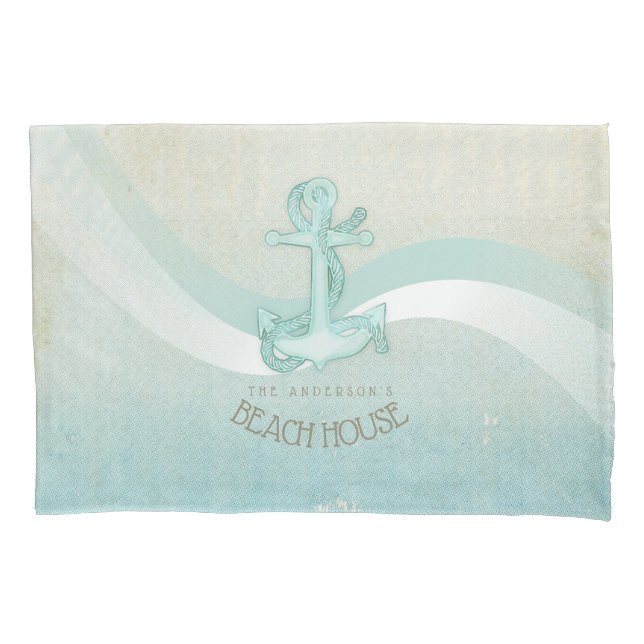 Beach House Nautical Anchor and Rope Aqua ID623 Pillowcase (Front)
