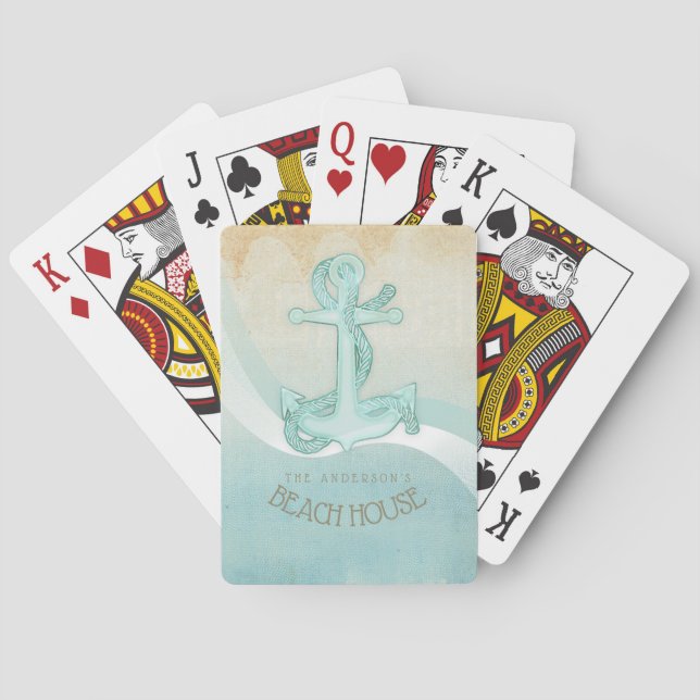 Beach House Nautical Anchor and Rope Aqua ID623 Playing Cards (Back)