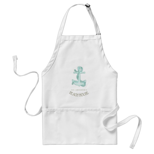 Beach House Nautical Anchor and Rope Aqua ID623 Standard Apron (Front)