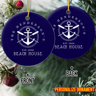 Beach House Nautical Anchor Blue décor Vacation Ceramic Ornament