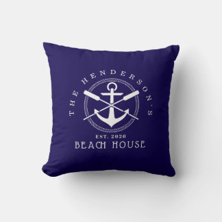 Beach House  Nautical Anchor Blue décor Vacation Cushion