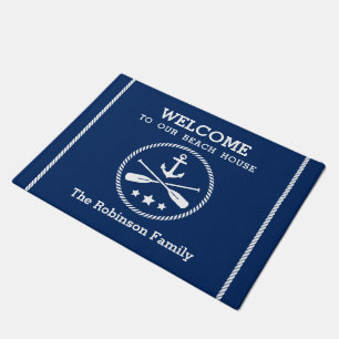 Beach House Nautical Anchor Oars Navy Blue Doormat