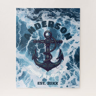 Beach House Nautical Anchor Ocean Wave Personalise Jigsaw Puzzle