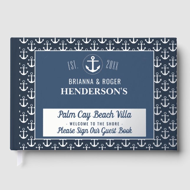 Beach House Nautical Anchor Vacation Rental Silver Guest Book (Front)