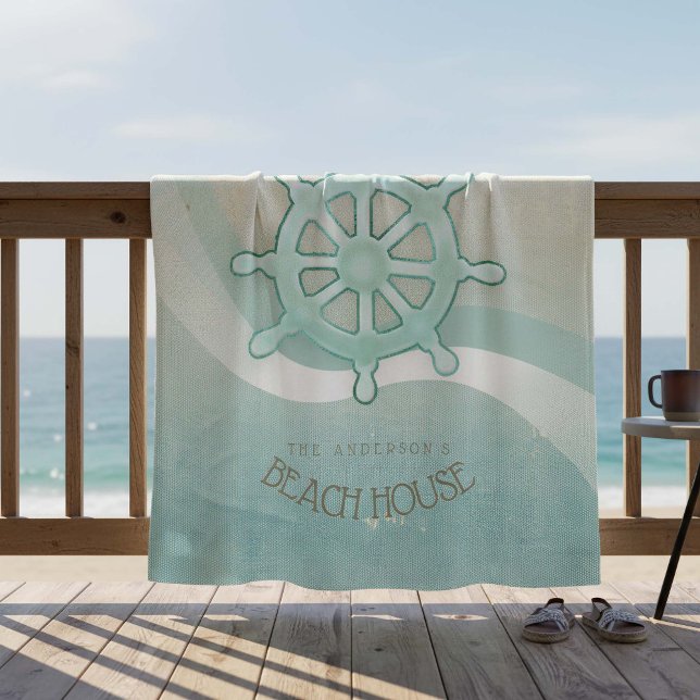 Beach House Nautical Boat Helm Aqua Blue ID623 Fleece Blanket (Creator Uploaded)