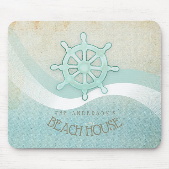 Beach House Nautical Boat Helm Aqua Blue ID623 Mouse Pad (Front)