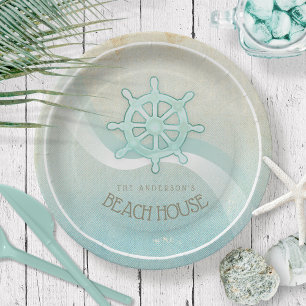 Beach House Nautical Boat Helm Aqua Blue ID623 Paper Plate
