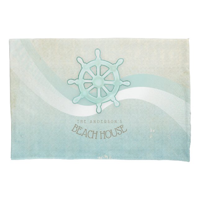 Beach House Nautical Boat Helm Aqua Blue ID623 Pillowcase (Front)