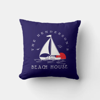 Beach House  Nautical boat Sunset Vacation Cushion