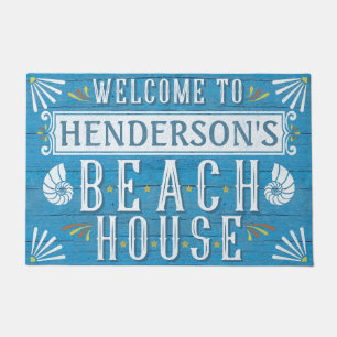 Beach House Nautical Coastal Shells Custom Name Doormat