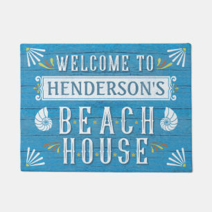 Beach House Nautical Coastal Shells Custom Name v2 Doormat