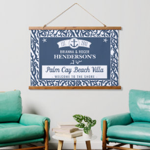 Beach House Nautical Coral Pattern Personalised Hanging Tapestry