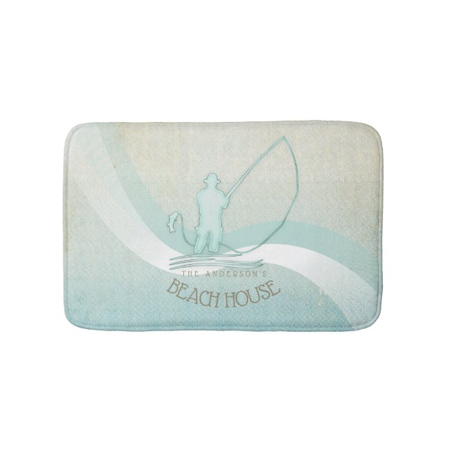 Beach House Nautical Fisherman Aqua Blue ID623 Bath Mat (Front)