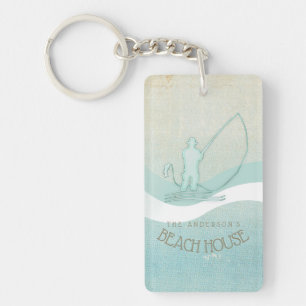 Beach House Nautical Fisherman Aqua Blue ID623 Key Ring
