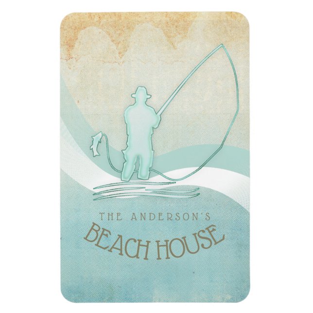 Beach House Nautical Fisherman Aqua Blue ID623 Magnet (Vertical)