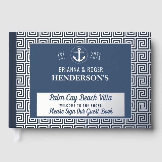 Beach House Nautical Key Vacation Rental Silver Guest Book (Front)