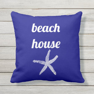 Beach House Nautical Navy Blue White Starfish Cute Cushion