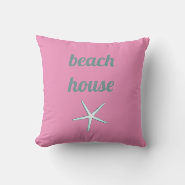 Beach House Nautical  Pink Teal White Starfish Cushion (Front)