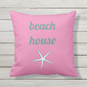 Beach House Nautical  Pink Teal White Starfish Cushion